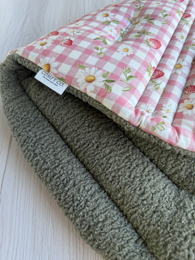 Pre-made Pram Liner Size 2 - Strawberry Fields / Eucalyptus Bear