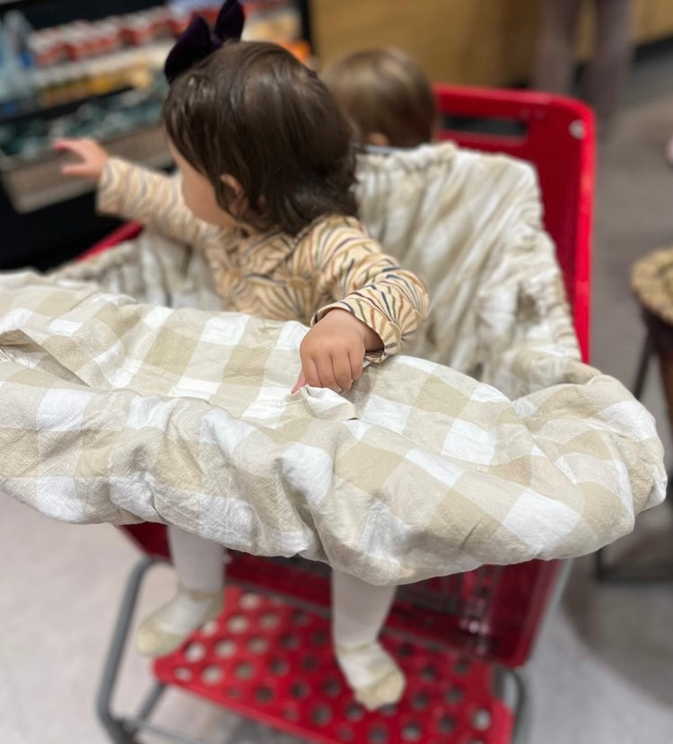 Pre-Made Trolley Liner - Natural Gingham & Taupe Fleece