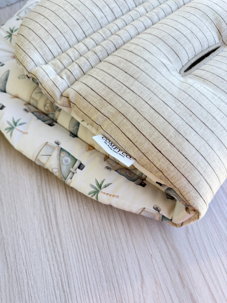 Pre-made Pram Liner (Waterproof) Size 1 - Vans & Chocolate Pin Stripe Natural Linen