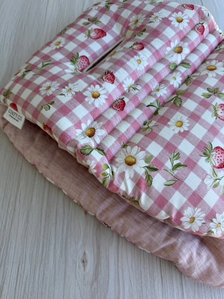 Pre-made Pram Liner (Waterproof) Size 1 - Strawberry Fields & Chambray Dusty Pink Linen