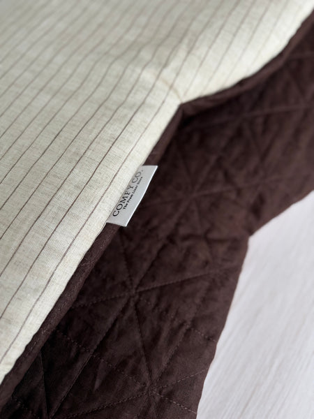 Pre-made Pram Liner (Waterproof) Size 1 - Quilted Chocolate Linen & Chocolate Pin Stripe Natural Linen