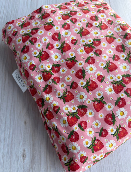 Pre-Made Trolley Liner - Strawberries & Dusty Pink Fleece