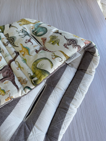Pre-made Pram Liner (Waterproof) Size 1 - Quilted Striped Cotton / Dinosaurs