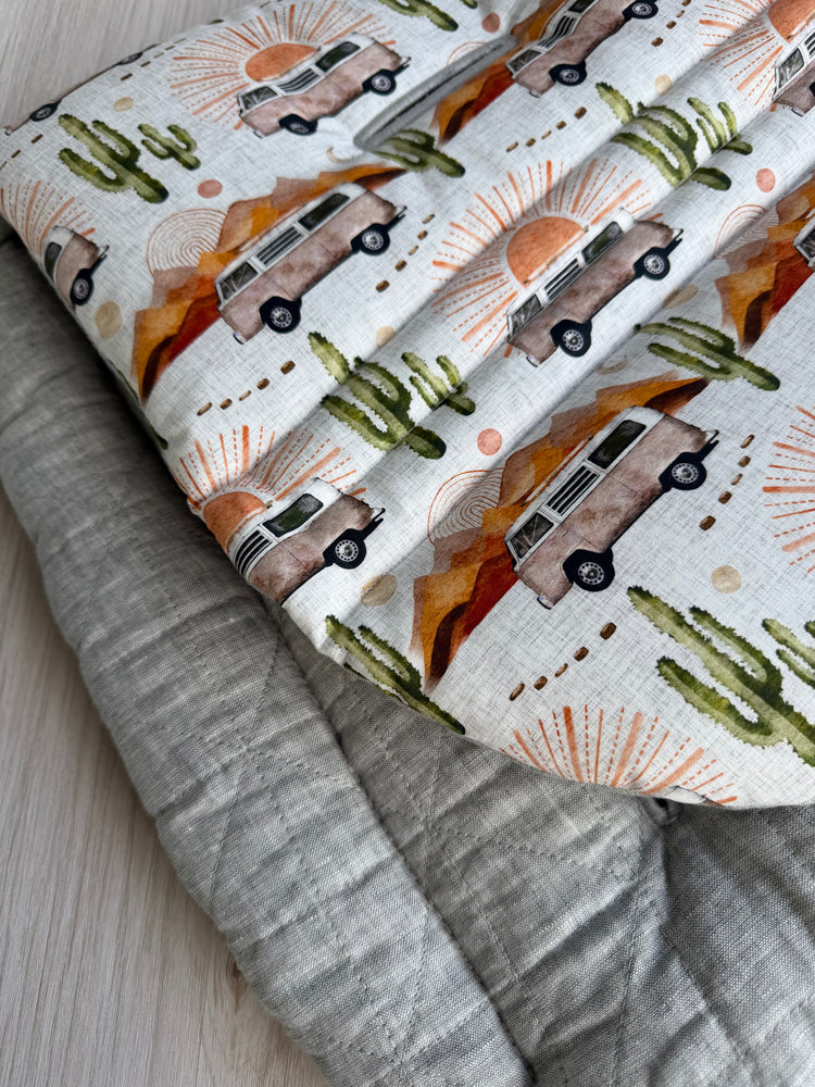 Pre-made Pram Liner Size 2 - Grey Quilted Linen / Vans