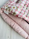 Pre-made Pram Liner - Universal Size - Strawberry Fields / Chambray Dusty Pink 100% Linen