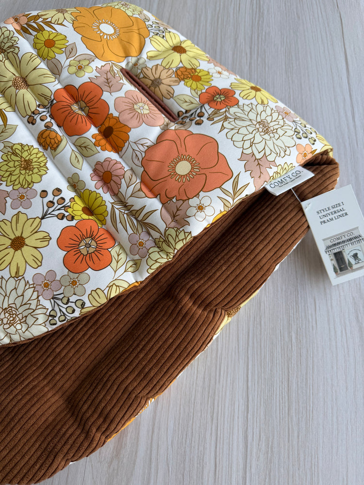 Pre-made Pram Liner Size 1 - Floral / Tan Corduroy