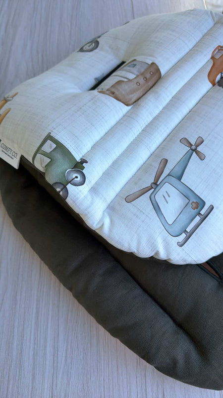 Pre-made Pram Liner Size 2 - Transport & Dark Khaki 100% Linen