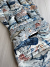 Pre-made Pram Liner Size 2 - Sea Life / Chocolate Chambray Linen