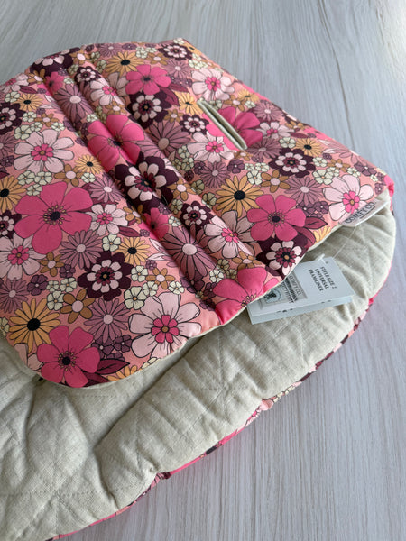 Pre-made Pram Liner Size 2 - Natural Quilted Linen & Retro Floral