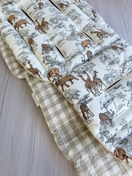 Pre-made Pram Liner (Waterproof) Size 1 - Quilted Gingham Linen / Safari