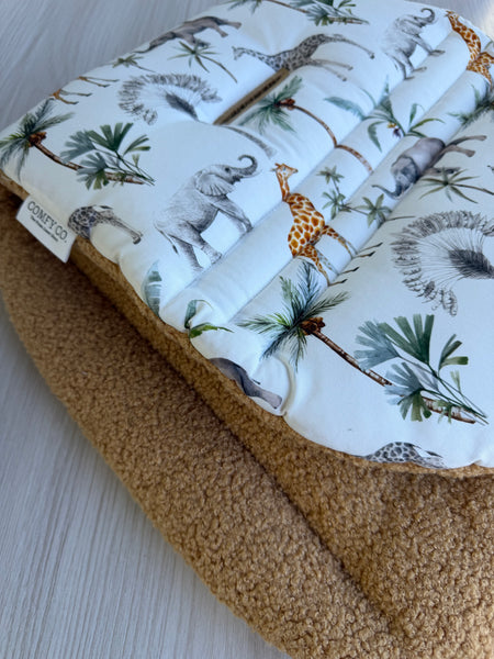 Pre-made Pram Liner Size 2 - Tan Boucle Bear / Safari Palms