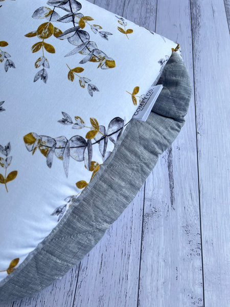 Pre-made Pram Liner - Universal Size - Quilted Grey Linen / Mustard Flora