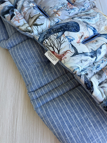 Pre-made Pram Liner (Waterproof) Size 1 - Nautical & Blue Striped Linen