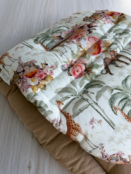 Pre-made Pram Liner Size 1 -  Camilla Floral Safari & Mocha Mouse 100% Linen