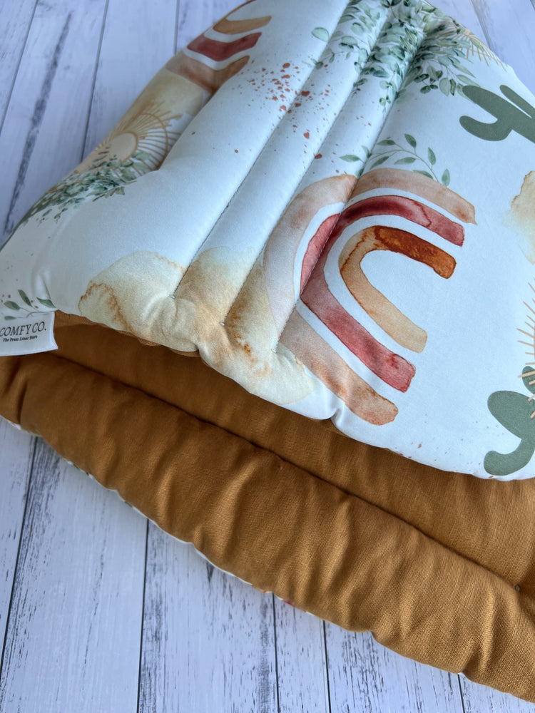 Pre-made Pram Liner Size 1 - Cactus Rainbows / Mustard 100% Linen