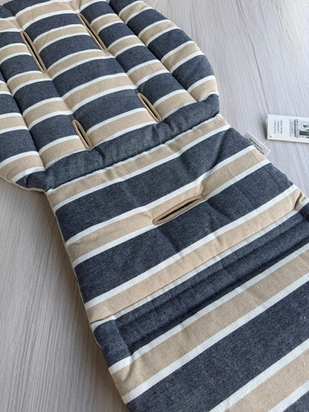 Pre-made Pram Liner Size 2 - Natural Quilted Linen / Chambray & Tan Stripes
