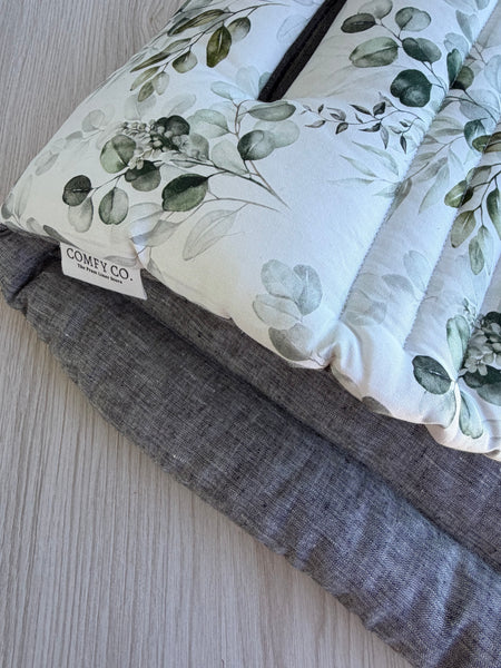 Pre-made Pram Liner (Waterproof) - Universal Size - Flora & Charcoal Melange Linen