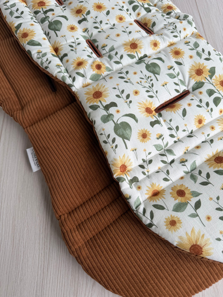 Pre-made Pram Liner Size 2 - Tan Corduroy / Sunflowers