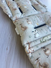 Pre-made Size 1 pram liner in Dark Chocolate 100% Linen with Sage Aussie Animals print, Australian made by Comfy Co.
