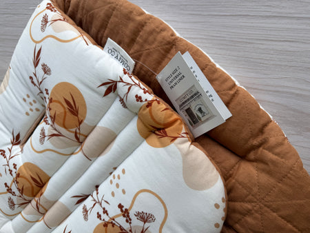 Pre-made Pram Liner Size 2 - Terracotta Quilted Linen / Abstract Floral