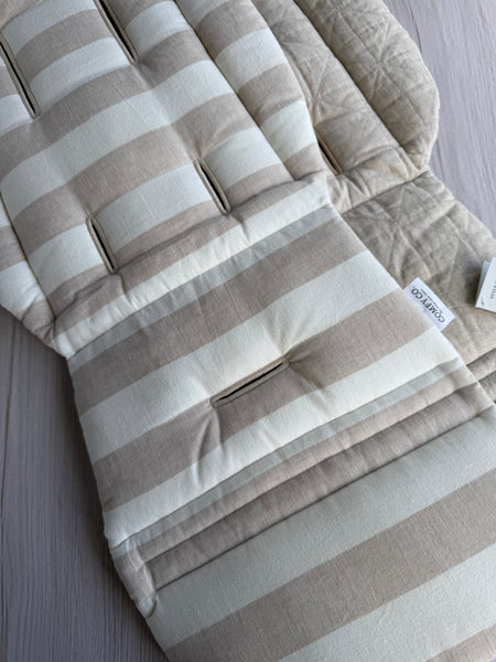 Pre-made Pram Liner Size 2 - Natural Quilted Linen / Natural Linen Stripes