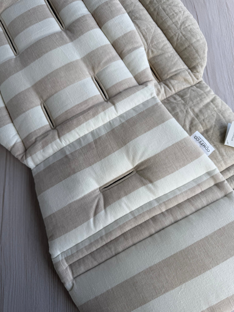 Pre-made Pram Liner Size 2 - Natural Quilted Linen / Natural Linen Stripes