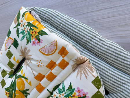 Pre-made Pram Liner (Waterproof) Size 2 - Striped Green & Natural Cotton Linen Blend / Amalfi Summer