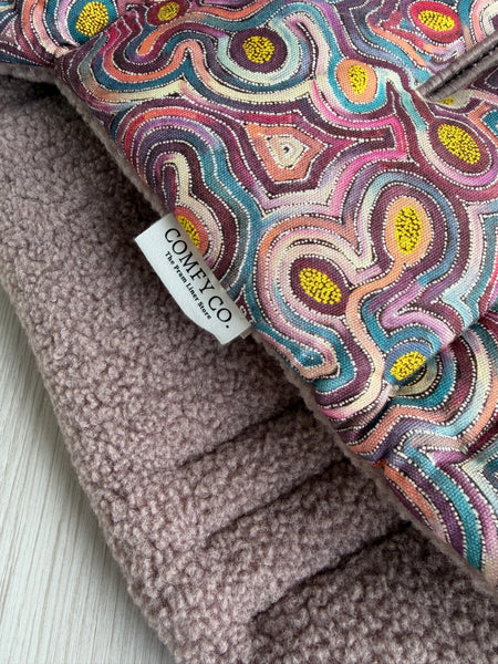 Pre-made Pram Liner - Universal Size - Dusty Plum Bear / Warlu Yarla Jukurrpa (Bush Potato Dreaming)