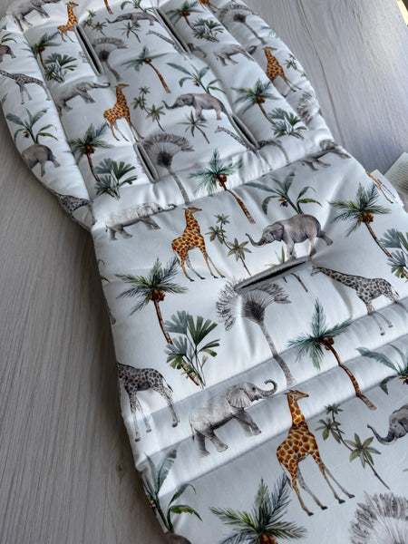 Pre-made Pram Liner Size 1 - Grey Quilted Linen / Safari Palms