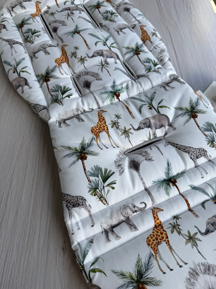 Pre-made Pram Liner Size 1 - Grey Quilted Linen / Safari Palms