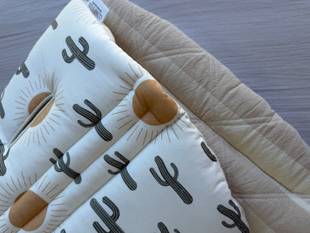 Pre-made Pram Liner (Waterproof) Size 1 - Natural Stripes Quilted Cotton & Cactus Suns