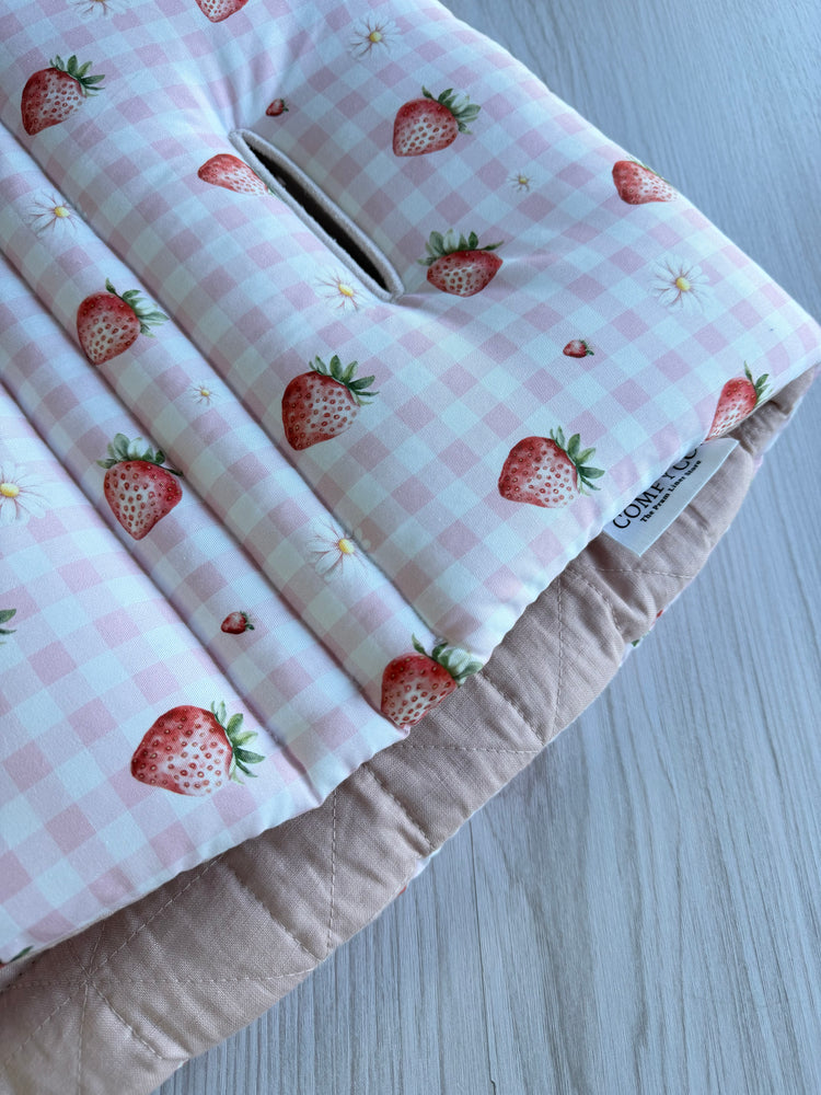 Pre-made Pram Liner Size 1 - Quilted Blush Pink & Strawberry Gingham