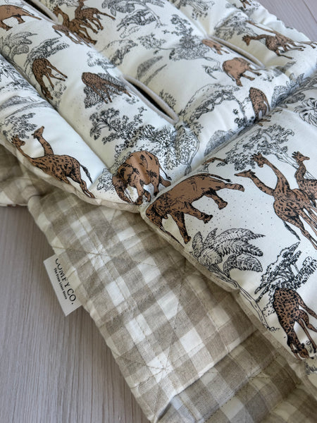 A Pre-made Pram Liner (Waterproof) - Universal Size Gingham Quilted Linen / Safari