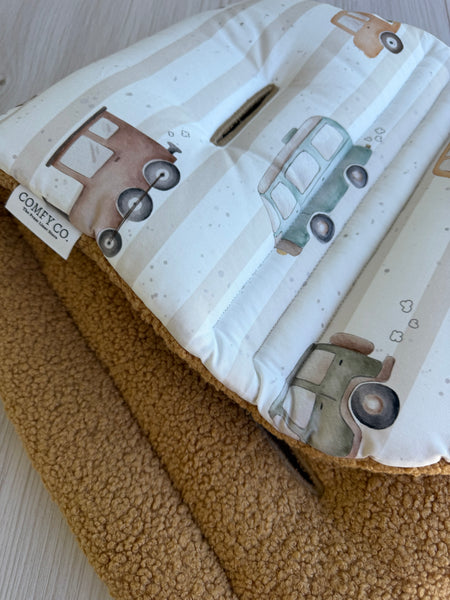 Pre-made Pram Liner (Waterproof) Size 2 - Striped Transporters & Tan Boucle