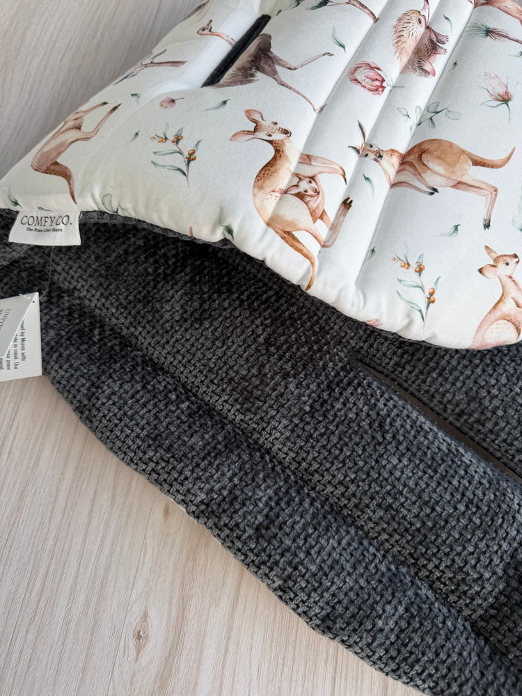 Pre-made Pram Liner - Universal Size - Aussie Animals / Woven Textured Teddy