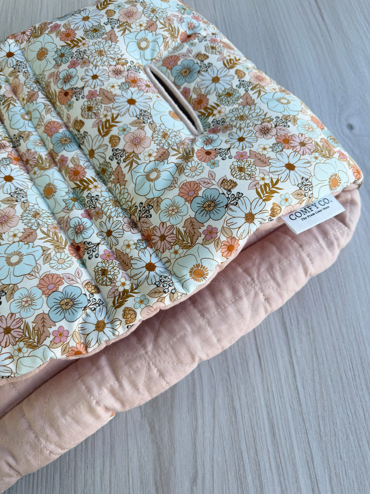 Pre-made Pram Liner Size 1 - Quilted Blush Pink & Floral