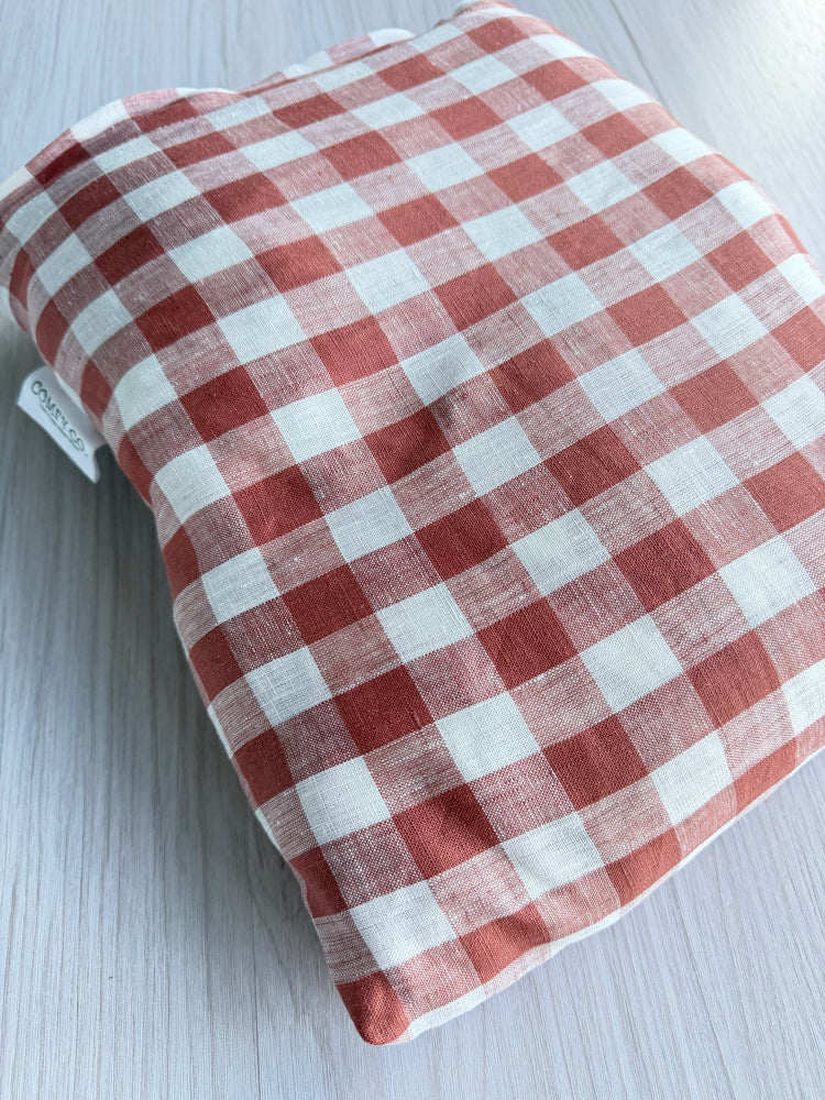 Pre-Made Trolley Liner - Rust Linen Gingham & Boucle Bear