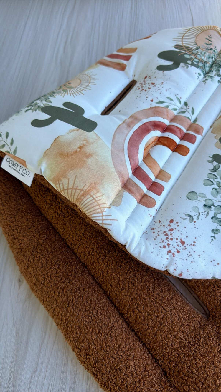 Pre-made Pram Liner Size 2 - Cactus Rainbows & Toffee Bear