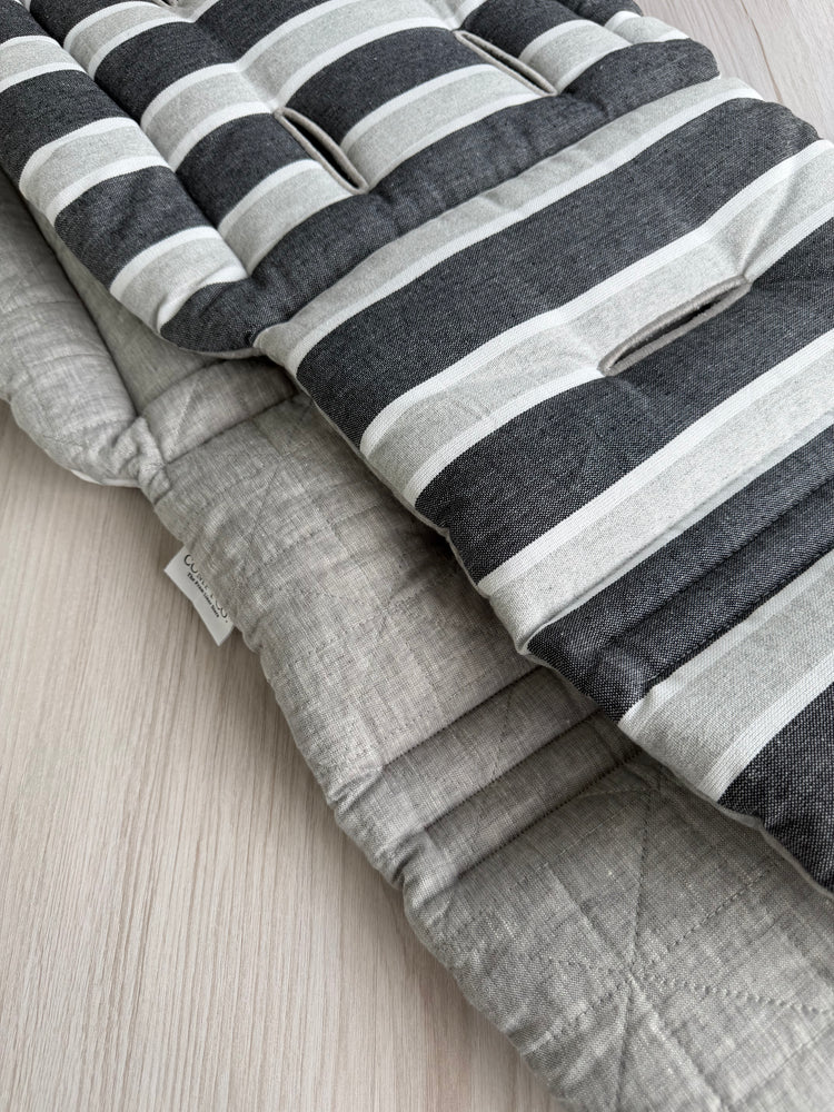 Pre-made Pram Liner Size 1 - Quilted Grey Cotton / Grey Stripes