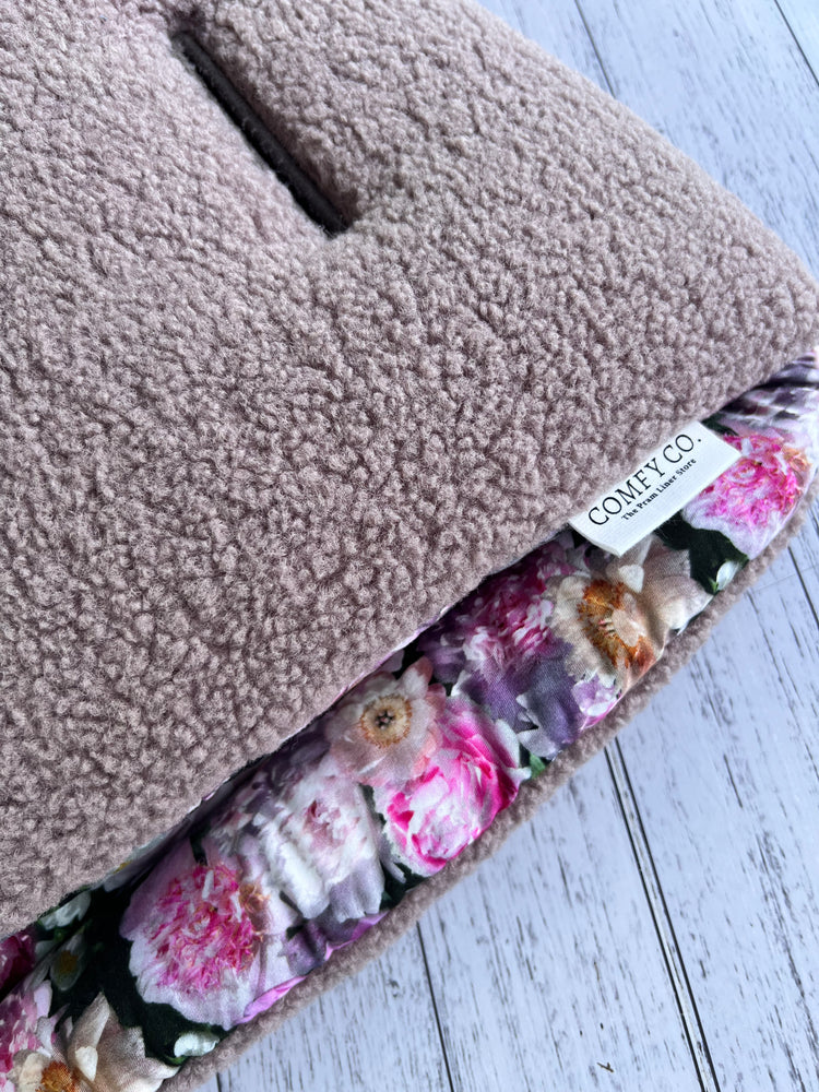 Pre-made Pram Liner Size 1 - Peonies / Plum Bear