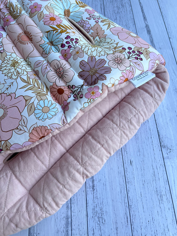 Pre-made Pram Liner Size 1 - Floral / Quilted Dusty Pink Quilted Linen