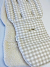 Pre-made Pram Liner - Universal Size - Quilted Gingham Linen / Boucle Bear