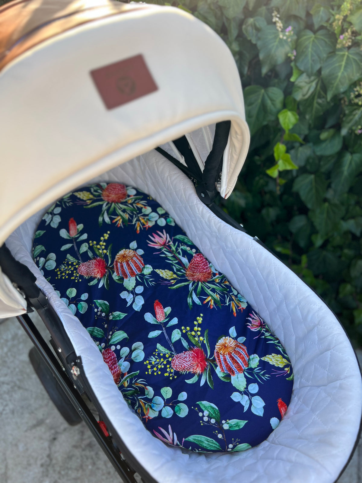 Navy Flora Fitted Pram Sheet (SMALL) Comfy Co. Pram Liners